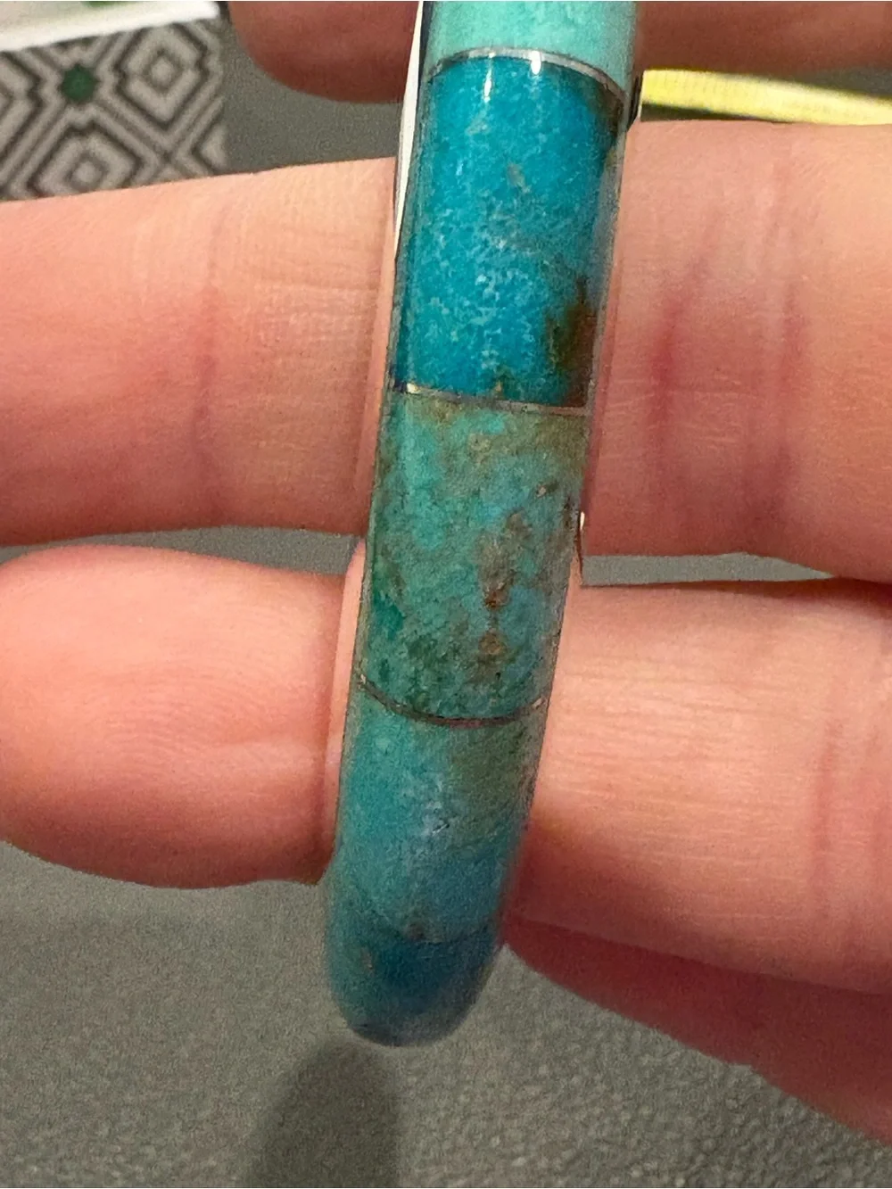 Turquoise Inlay Silver Hinged Bangle Bracelet - Blue Green